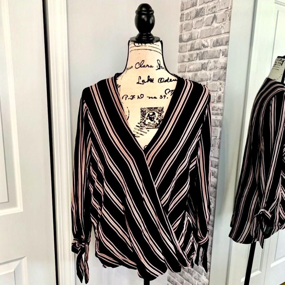 NWOT Staccato Drape Front Blouse with Wrist Tie Detail
